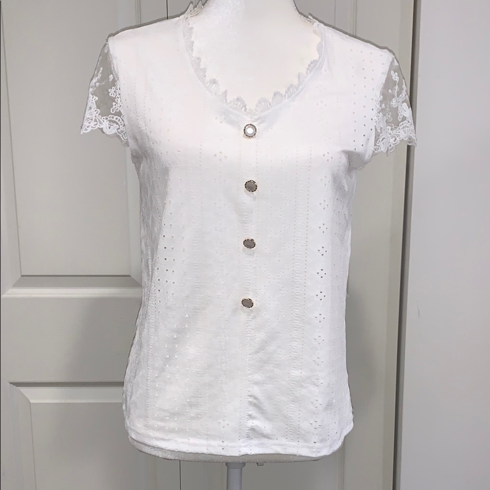 Elegant White Lace Button-Down Top